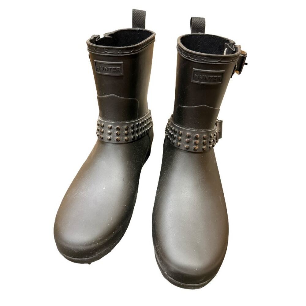 Hunter Brand Women's Stud Biker Rain Boots -Size 8 -Black - Picture 2 of 5